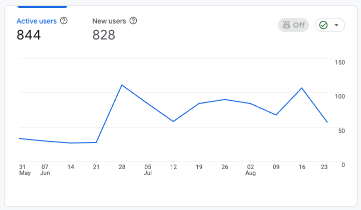 Google Analytics showing 844 active users and 828 new users for WLS India